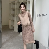 法式蕾丝马甲连衣裙两件套女春秋2025新款小个子甜美独特漂亮超火，女装连衣裙，2C013