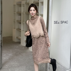 法式蕾丝马甲连衣裙两件套女春秋2025新款小个子甜美独特漂亮超火图片