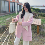 韩式chic粉色双面羊绒大衣女秋冬新款超火好看高级小众毛呢厚外套，女装羊绒大衣，2C056