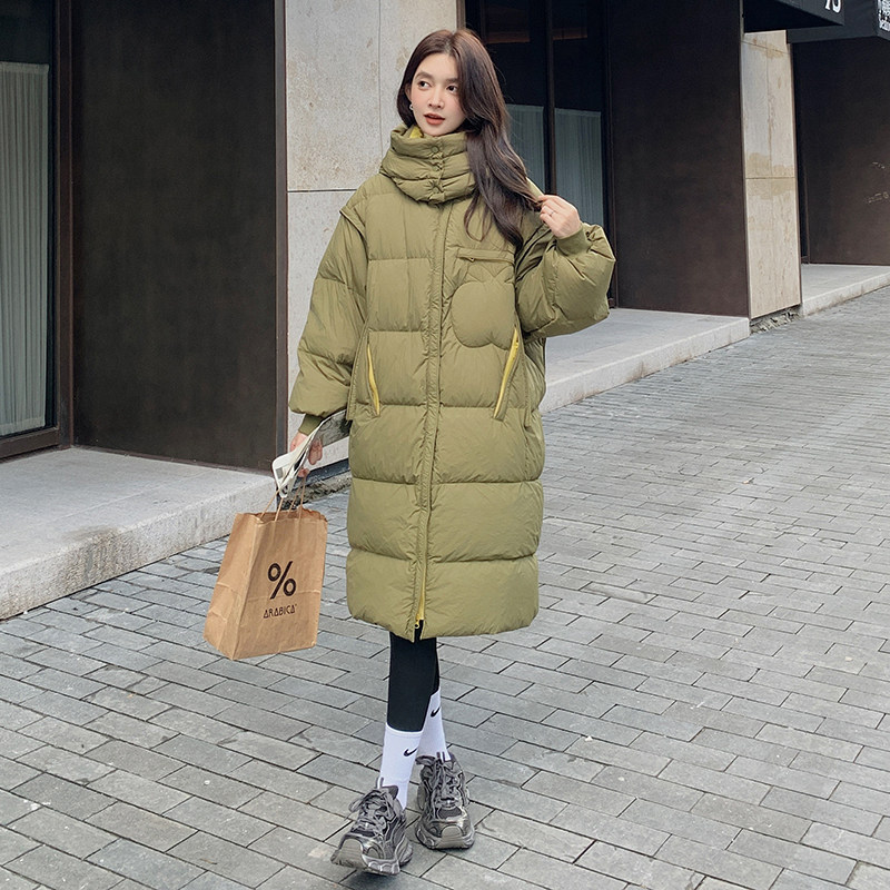 韩系撞色减龄显瘦过膝长款羽绒服C256-F375-P285-K398,女装羽绒服,2C255