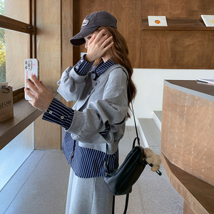 假两件条纹拼接卫衣半身裙套装女2025年秋季新款韩系学院风两件套图片