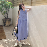 甜美蓝色格子无袖背心连衣裙女夏季2025新款独特漂亮大方得体裙子，女装连衣裙，2B237