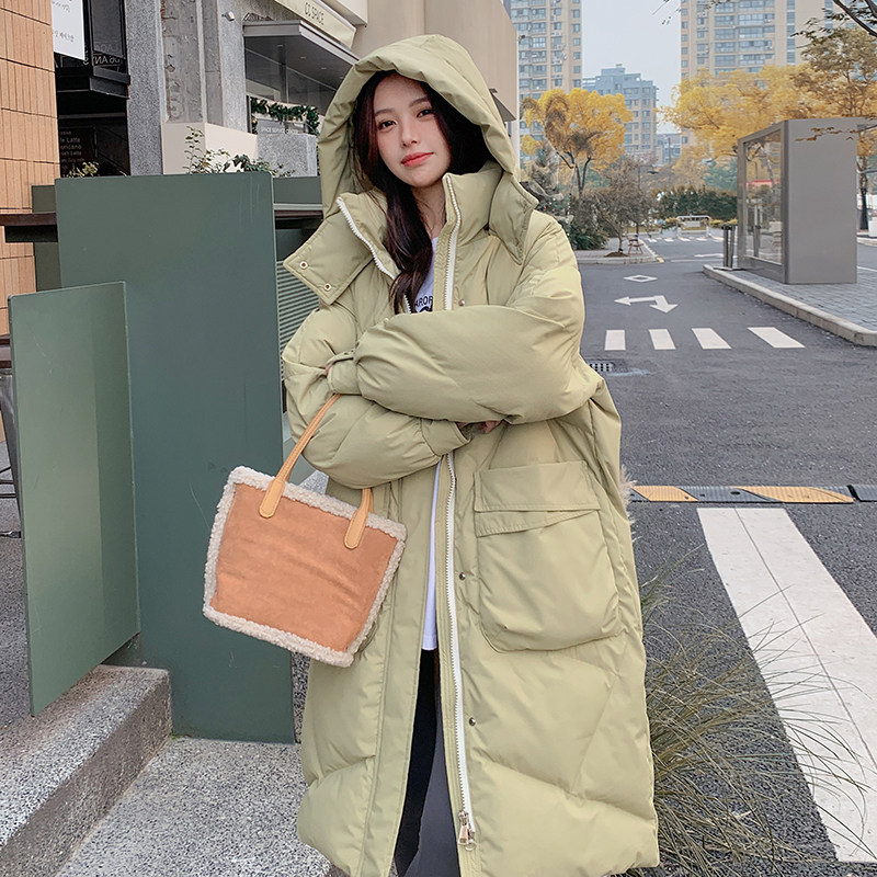 韩版中长款过膝连帽90羽绒服女2025年冬季新款加厚显瘦白鸭绒外套图片