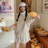 米白色蕾丝拼接套装裙女2025春季新款小个子甜美减龄半身裙两件套，女装套装/套裙，2C159