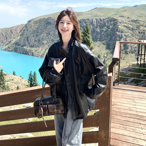 设计感皮衣外套女春秋款宽松休闲百搭上衣潮酷洋气中长款PU皮夹克图片