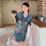 现货2025夏季新款花色牛仔裙2C098-8875P125K178，女装连衣裙，2C098