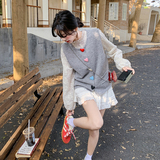 爱心扣针织马甲套装2026女春蕾丝上衣甜美盐系穿搭两件套，女装套装/套裙，2C166