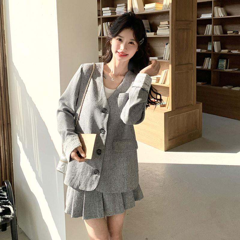 【现货】老钱风灰色西装裙套装088-7718P165K228,女装套装/套裙,2C088