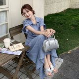 韩系休闲蓝色衬衫半身裙套装女夏2025新款两件套减龄时尚洋气显瘦，女装套装/套裙，2C159