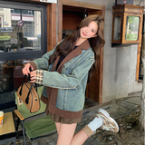 蓝色复古设计感小众撞色拼接牛仔外套女2025秋季新款休闲洋气上衣，女装西装，2D148