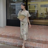 【现货】风印花气质优雅套装裙两件套2C029，女装套装/套裙，2C029