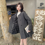 现货灰色小香风毛呢百褶裙内胆90白鸭绒大衣5828-P275-K428，女装羽绒服，2C159