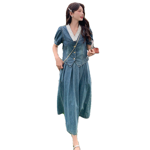 夏季韩系穿搭牛仔套装裙女2025新款甜美减龄上衣半身裙显瘦两件套图片