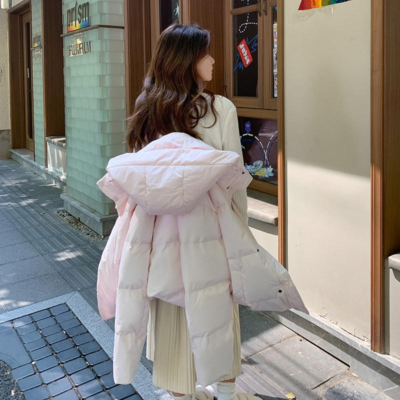 新款桃粉色短款羽绒服女2025年新款韩版小个子宽松加厚白鸭绒,女装羽绒服,2C177