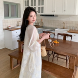 法式提花白色连衣裙女2025新款夏季小个子甜美减龄气质高级感长裙，女装连衣裙，2D146