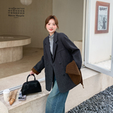 灰色韩系撞色针织披肩西装毛呢外套女秋冬2025新款轻熟风气质大衣，女装毛呢外套，2C126