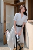 爆款高级感白色半身裙套装女夏2025新款两件套巨好看大方得体穿搭，女装连衣裙，2C212