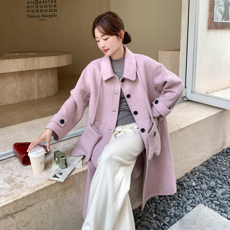 新款2B114P255K345秋冬时尚减龄配手套单排扣呢子外套女装,女装毛呢外套,2B114