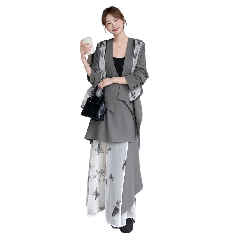 现货新品网纱印花拼接两件套装裙2C230-7806-P175-K258,女装套装/套裙,2C230