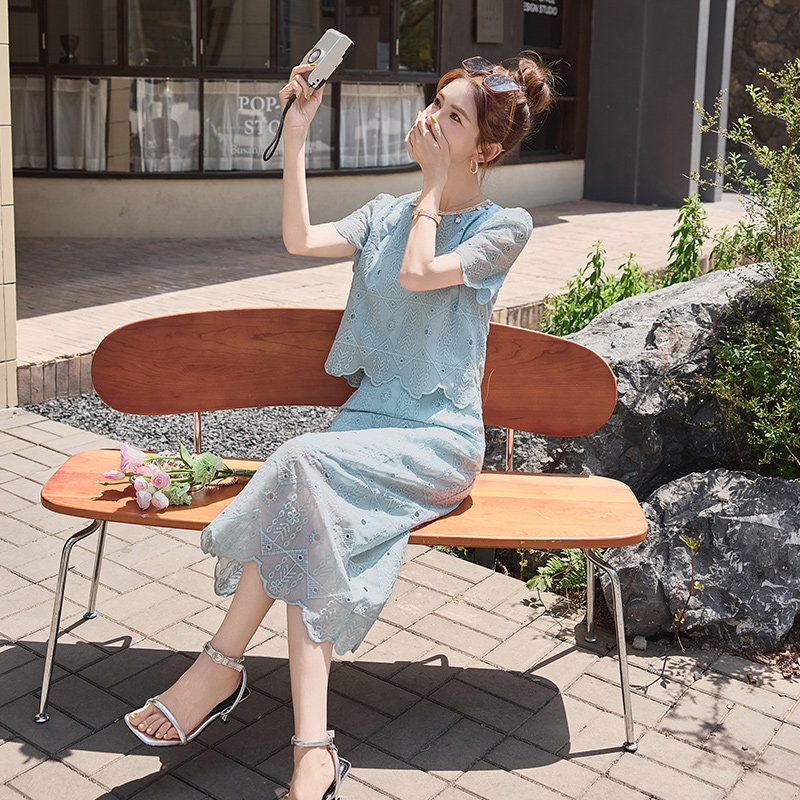 25女夏新时尚针织蕾丝套裙两件套1C042-P159-K225,女装套装/套裙,安在秀（1C042）