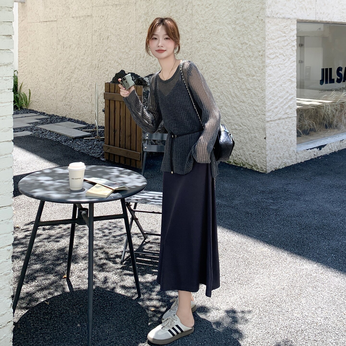 早秋新款韩版时尚气质百搭显瘦针织衫女气质吊带连衣裙两件套装,女装套装/套裙,2C166