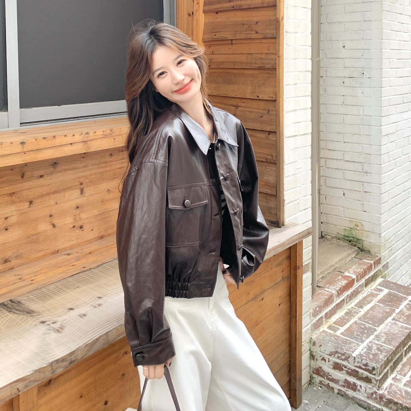 美拉德咖色机车皮衣外套女2025秋季新款韩版小个子甜酷风pu皮夹克,女装短外套,2C012
