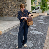 气质高级感牛仔套装裤女2025秋新款一整套穿搭拼色夹克宽松阔腿裤，女装套装/套裙，2C159