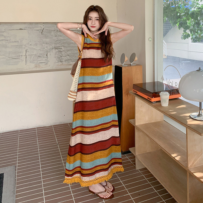 现货有买家秀彩虹条流苏连衣裙2C139-8511-P125-K188,女装连衣裙,2C139