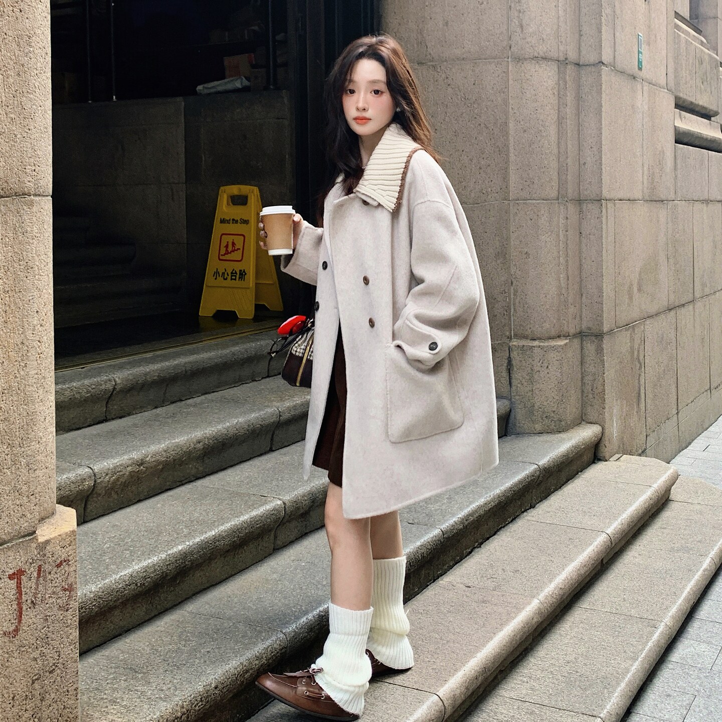 【现货】针织领澳毛双面羊绒大衣D223P245K368-P295K428,女装毛呢外套,2D008