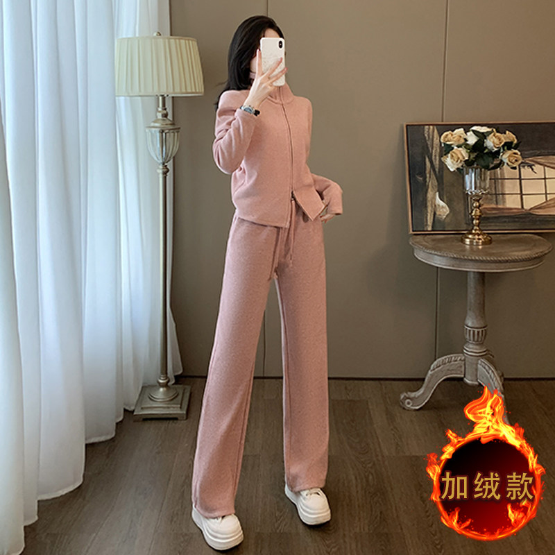 休闲减龄拉链开衫外套阔腿裤两件套,女装套装/套裙,2C310