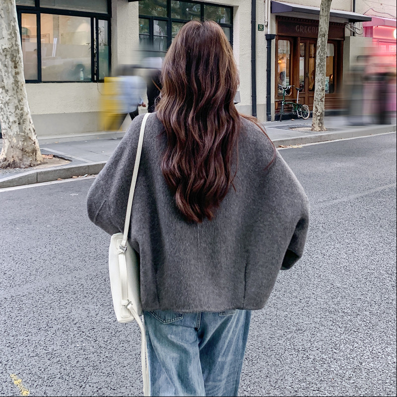 灰色高级感短款双面呢外套女秋冬季2025年新款小个子保暖羊毛上衣,女装羊绒大衣,2C107