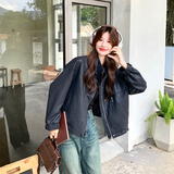 休闲立领灰咖色皮衣外套女秋季2025新款小个子PU夹克机车服巨好看，女装皮衣，2C022