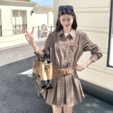 学院风格子衬衫套装女2025秋季新款韩系小个子气质减龄短裙两件套，女装套装/套裙，2C012