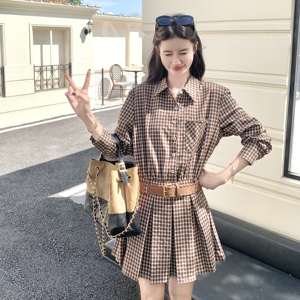 学院风格子衬衫套装女2025秋季新款韩系小个子气质减龄短裙两件套图片