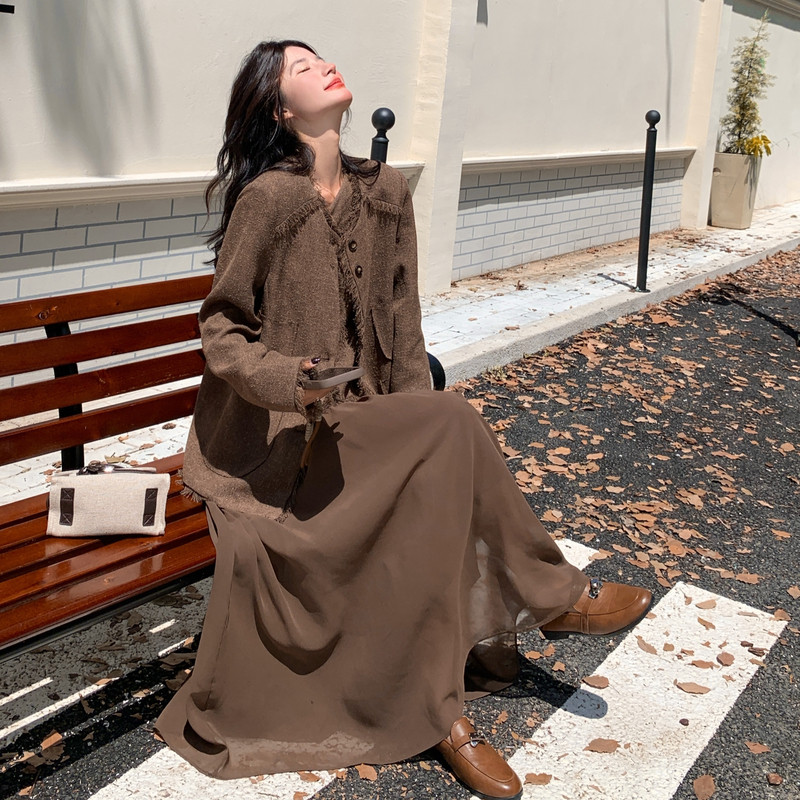 法式复古小香风外套吊带连衣裙两件套女2025秋季新款优雅气质拼接图片