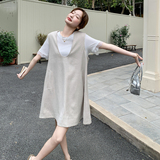 韩版减龄背心连衣裙套装女2025夏季新款小个子T恤A字裙显瘦两件套，女装套装/套裙，2C166