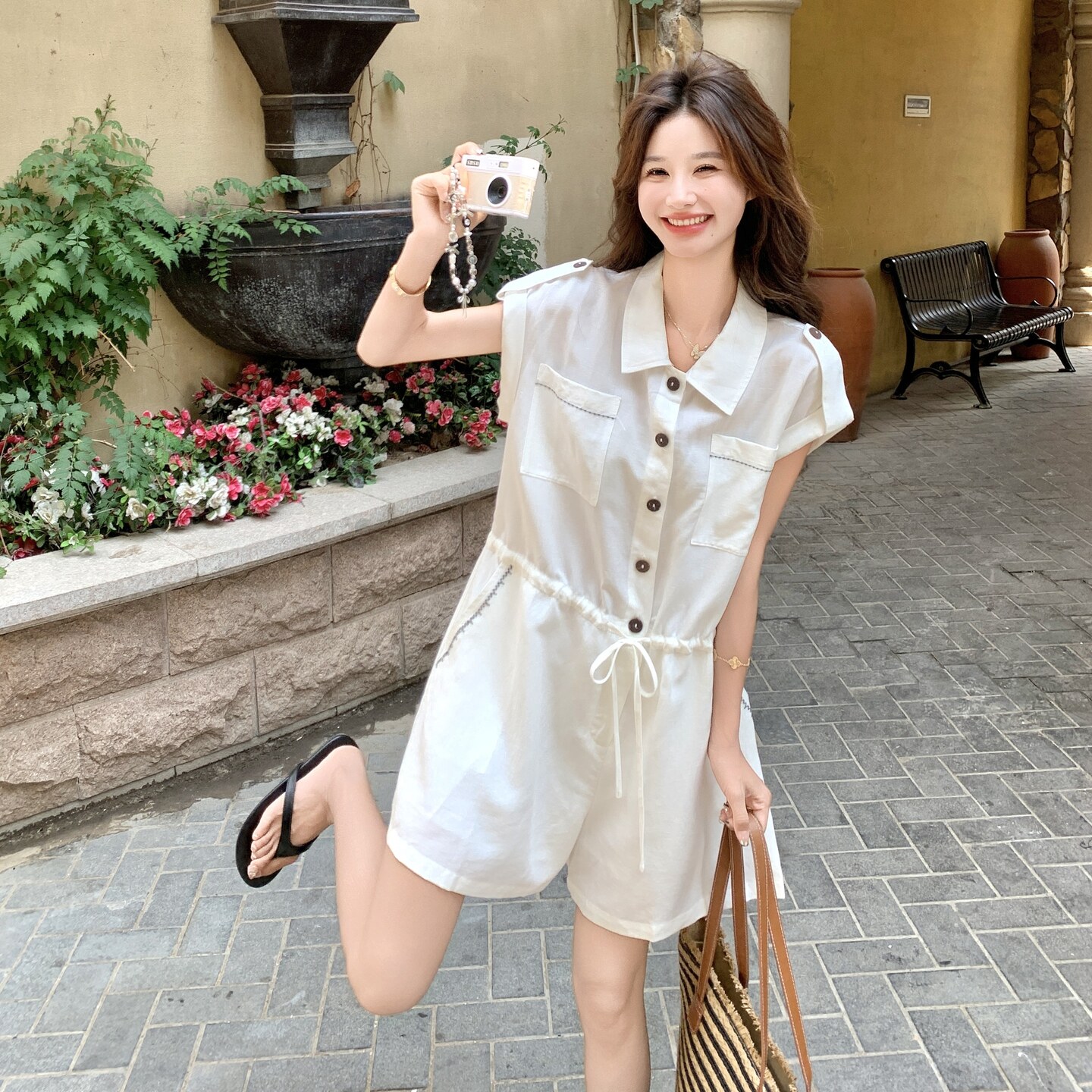 夏季连体裤女设计感小众宽松显瘦休闲百搭连体衣短裤,女装休闲裤,2C166