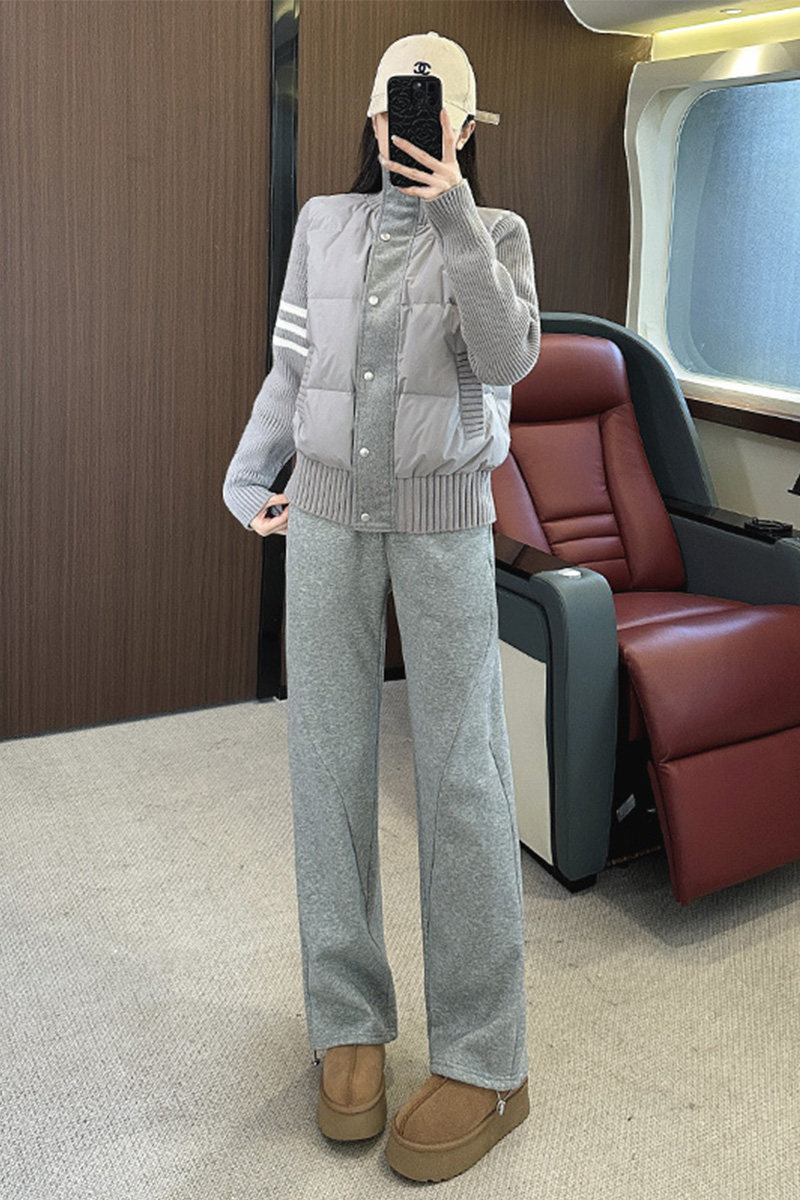 学院风女秋冬季新款短款针织拼接外套,女装棉衣/棉服,2C310