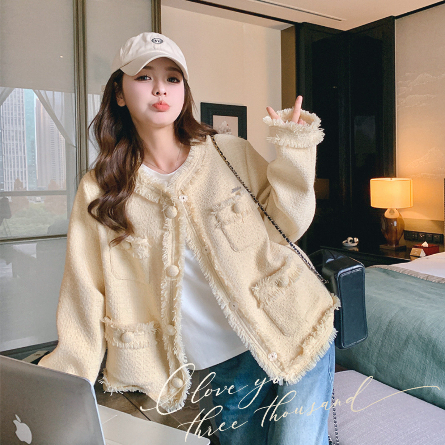 【档口+买家秀】高品质奶黄色小香风外套C155-1060-P155控218,女装短外套,2C155