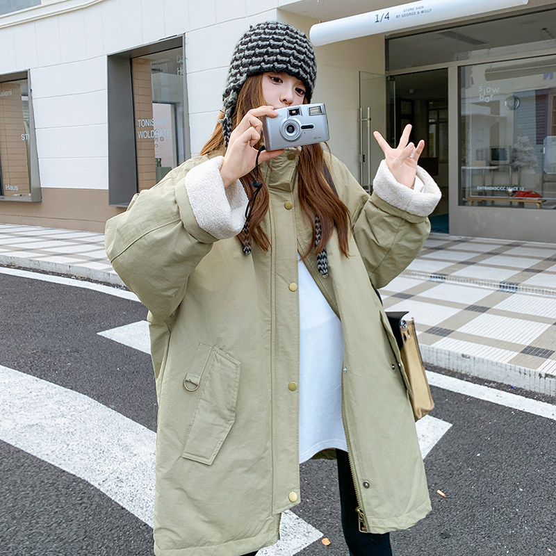 韩系工装派克羽绒服女冬季2025新款高级感宽松休闲拼接百搭白鸭绒图片
