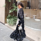 现货2025秋碎花长袖设计感连衣裙2C206-L10-P125-K178，女装连衣裙，2C206