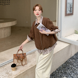 撞色拼接翻领外套女2025秋季新款复古设计感宽松休闲百搭夹克上衣，女装短外套，2C323