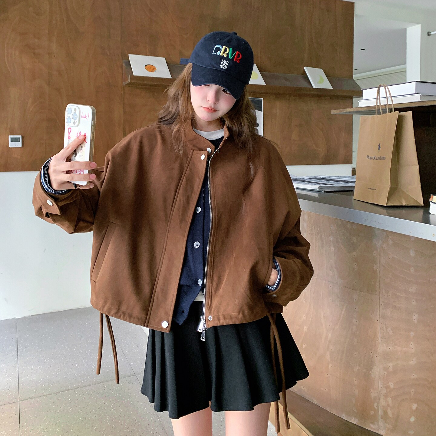 美拉德复古麂皮绒外套女2025秋季新款今年流行休闲小个子立领夹克,女装短外套,2D008