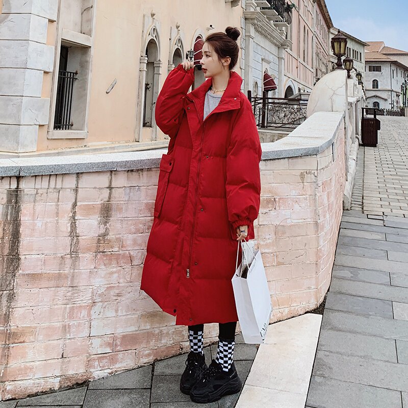 韩系蓝色休闲羽绒棉服女冬超火好看高级小众加厚长款棉衣棉袄外套,女装棉衣/棉服,2C189