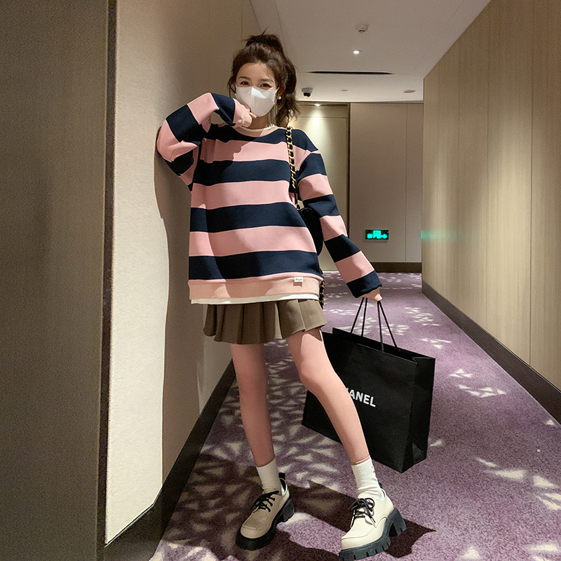 大货已出条纹卫衣假两件-1811-P115控168,女装卫衣/绒衫,2C170