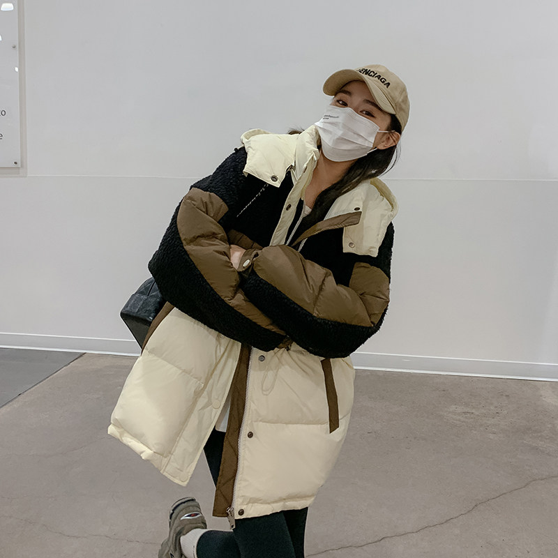 新款现货！宽松羊羔毛拼接90白鸭绒潮牌羽绒服 2258P275控428图片