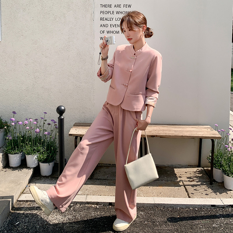 现货现货2025新中式新款气质阔腿裤时尚两件套西装套装,女装套装/套裙,2C012