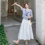 2025夏季新款韩版时尚气质百搭显瘦短袖上衣+高腰半身裙两件套女，女装套装/套裙，2C166