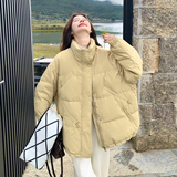 韩系学院风黄色立领羽绒服女冬季小个子白鸭绒宽松加厚外套面包服，女装羽绒服，2C166