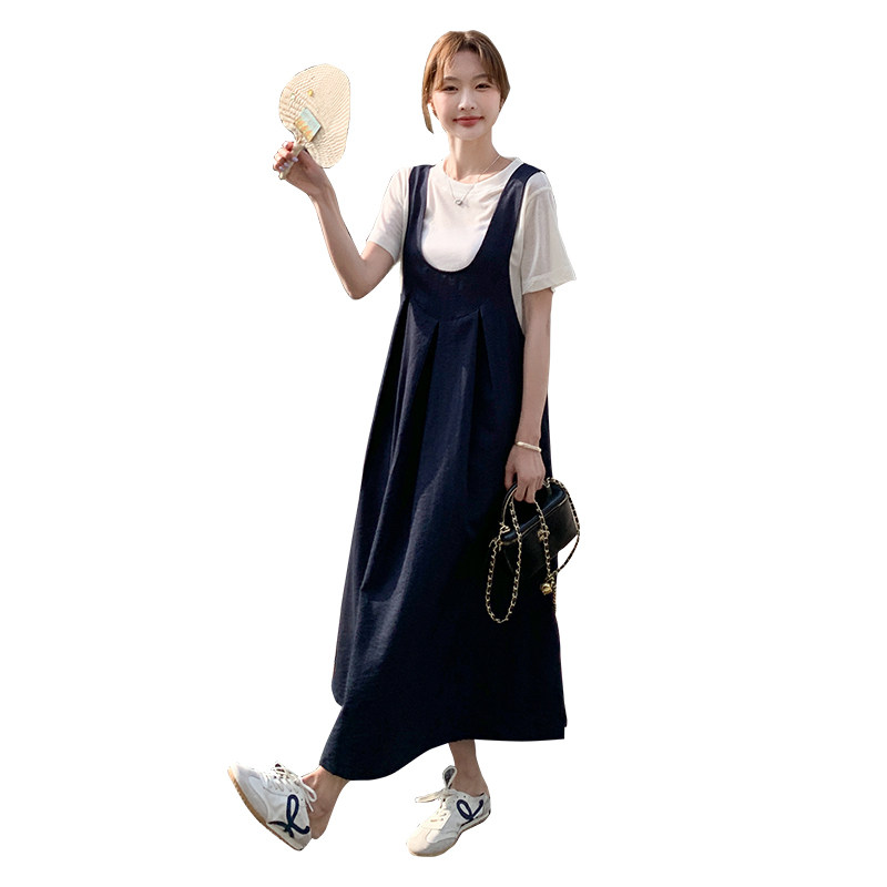 韩版学院风减龄连衣裙套装女2025夏季新款一整套T恤背带裙两件套,女装套装/套裙,2D043
